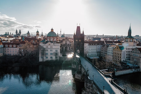 Charles Bridge over Vltava river. View of Prague. Detail of the Prague in the Old Town. Czech...