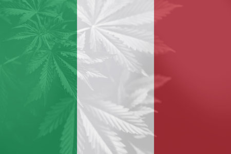 Weed Decriminalization in Italy. Cannabis legalization in the Italy. leaf of cannabis marijuana on the flag of Italy. Medical cannabis in the Italy.の写真素材