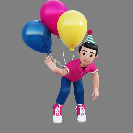 3d character floating using balloonの写真素材