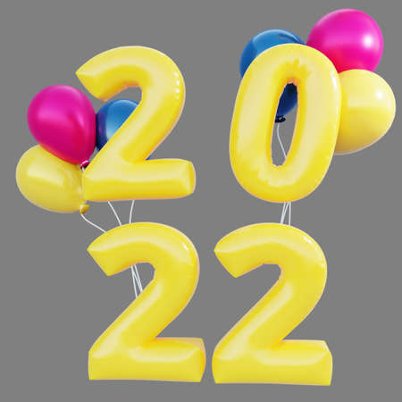 3d rendering icon 2022 new year balloonの写真素材