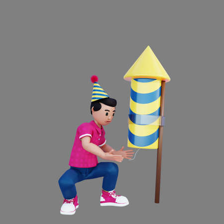 3d character illustration ignite the firecracker rocketの写真素材