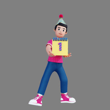 3d character holding new year calendarの写真素材