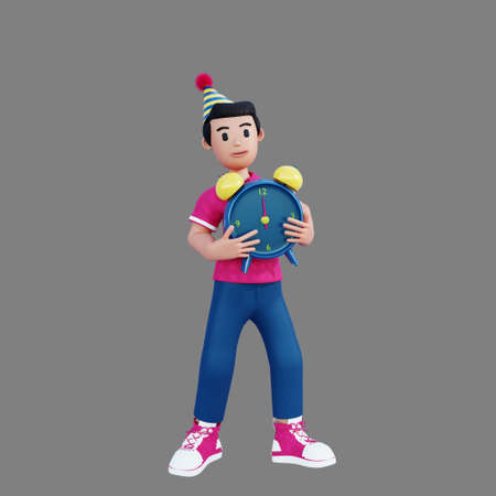 3d character holding new year clockの写真素材