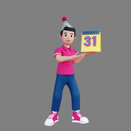 3d character holding new year calendarの写真素材