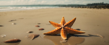 Starfish on a sandy beach in the tropics. Summer vacation conceptの素材