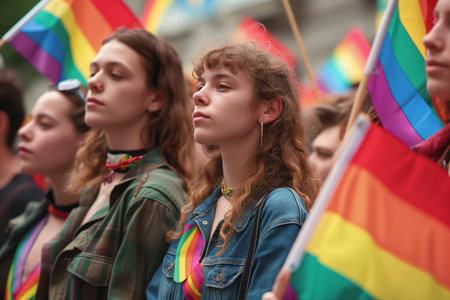 A young lesbian woman at a march for gender rights and equality.の素材