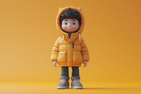 Adorable Cartoon Character: Cute Girl Illustration in Stylish Yellow Fashion Toy Designの素材