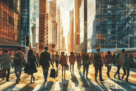 Urban Rush: Corporate Lifestyle in a Busy City with Blurred Motionの素材