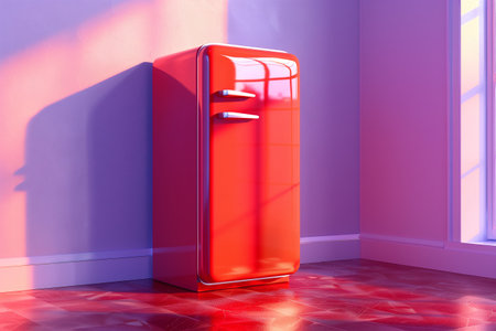 Retro Charm: Vintage Red Refrigerator with Classic Metal Door Designの素材