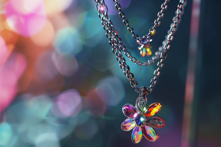 Luxury Jewelry Design: Shiny Gold Necklace with Gemstone Beautyの素材