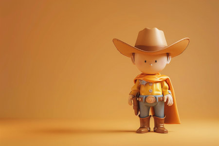 Young Cowboy Adventures: A Retro Vector Illustration of a Wild West Rodeo with a Cute Character in a Cowboy Hatの素材