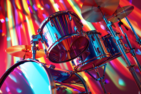 Rocking the Stage: Drummer in Concert with Metal Drum Kit and Cymbalsの素材