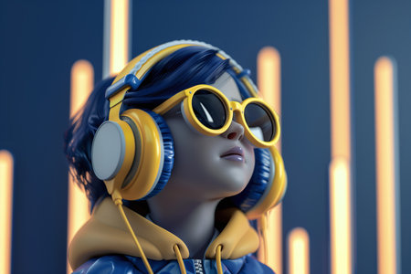 Melodic Beauty: Portrait of a Young Woman Embracing Music and Styleの素材