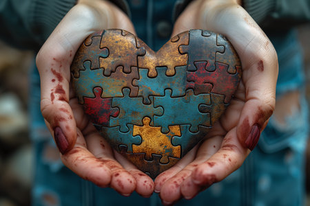 Symbolic Minds: Psychology Month Illustration Symbolizing Mental Health Spectrum and Togetherness in Difficultyの素材