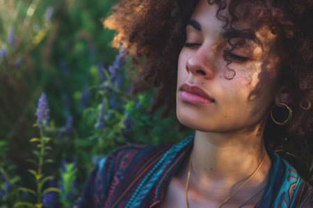 Radiant Wellness: Conceptual Portrait of a Lady with Healthy Skin and a Natural Beauty Backgroundの素材