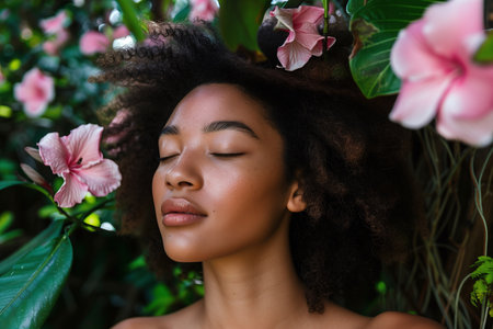 Stylish Portrait of an African American Lady Amidst Nature's Splendorの素材