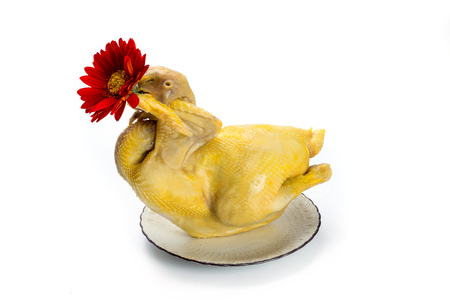 Boiled chicken on a white backgroundの写真素材