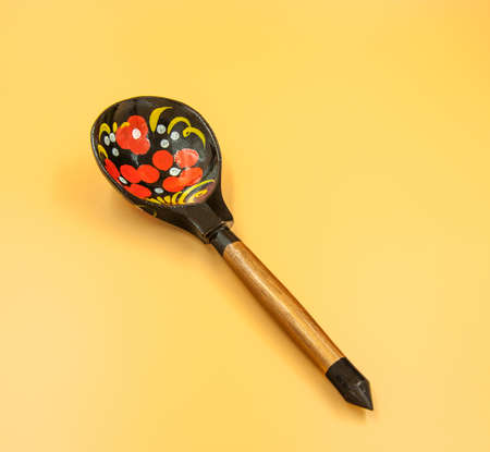russian national artistic wooden spoon, isolated on whiteの写真素材