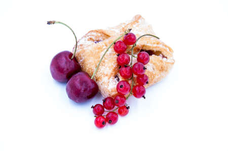 Buns on white background, currant, cherryの写真素材