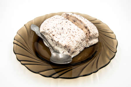 cake, ice cream in a plate, on a white backgroundの写真素材