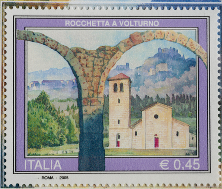 Postage stamp with ancient abbey of San Vincenzoのeditorial素材