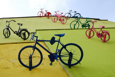 Bike on the wall of a building, street art, Monza May 2, 2013のeditorial素材