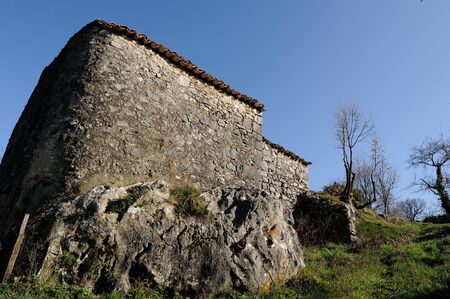 Ancient abandoned stone houses, small town in the Molise region, Italy.の写真素材