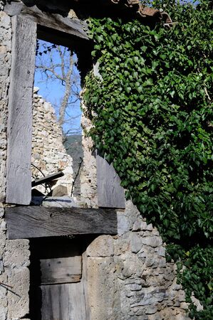Ancient abandoned stone houses, small town in the Molise region, Italy.の写真素材