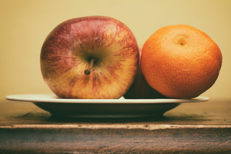 Still life, three organic apples, food photography