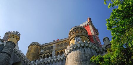 The Castelo dos Mouros (the Castle of the Moors) is a ruined castle located among the lush forests of the Serra de Sintra, April 2010のeditorial素材