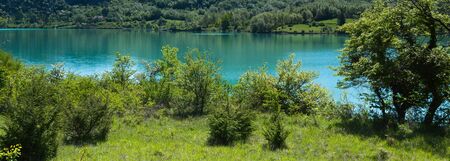 Scenic view of the lake of castel san vincenzo in may, molise, italyの写真素材