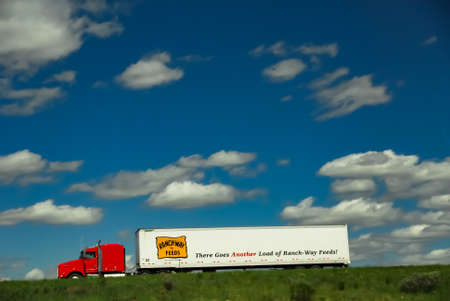 Bottom view of a large trailer truck along the Wyoming Highway, USA, June 2009のeditorial素材