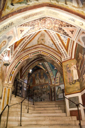 Frescoes inside the Benedictine monastery of Subiaco, Lazio, Italy, August 2019のeditorial素材
