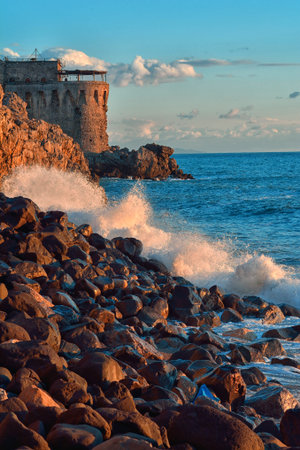 Beautiful scenic sunset view of the Amalfi coast, Italy, December 2018のeditorial素材
