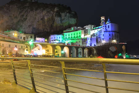 Beautiful scenic night view of the Amalfi coast, Italy, December 2018のeditorial素材