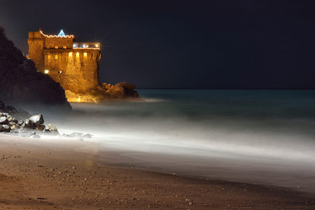 Beautiful scenic night view of the Amalfi coast, Italy, December 2018のeditorial素材
