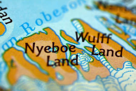 Close-up view of the roads on the map and the territories of Northern Greenland, photo taken in Italy, January 2020のeditorial素材