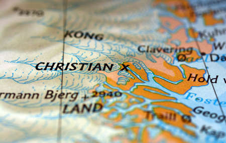 Close-up view of the roads on the map and the territories of Northern Greenland, photo taken in Italy, January 2020のeditorial素材