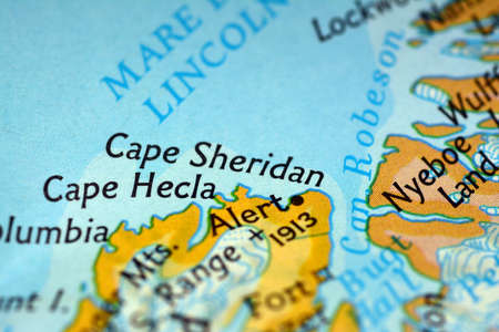 Close up view on the map of the roads around the northern greenland territories, photo taken in Italy June 2020のeditorial素材