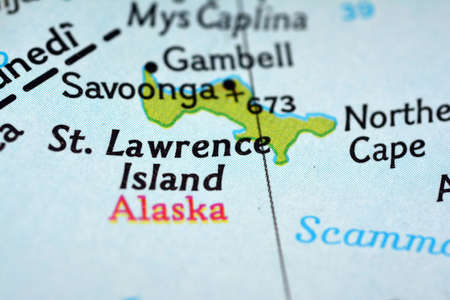 Close-up view on the map of the roads around the northern territories of Alaska, photo taken in Italy June 2020のeditorial素材