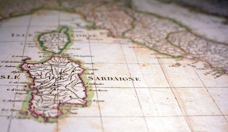 Close-up view of the Italian regions on an ancient map, photo taken in Italy, June 2020のeditorial素材