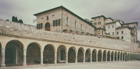 One of the most famous villages in Italy is Assisi, a UNESCO World Heritage Site, a small town in the Umbria region, May 2019のeditorial素材