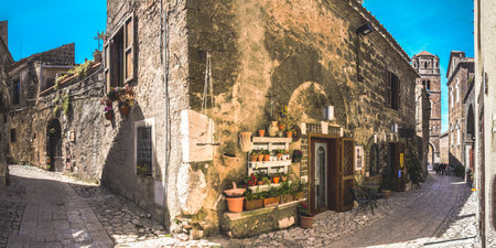 Panoramic view of a narrow street in the old town of Caserta Italyの写真素材
