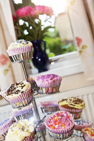 Variety of decorated cupcakesの写真素材