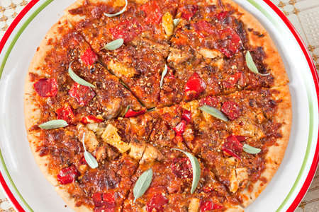 Well baked pizza served on plateの写真素材