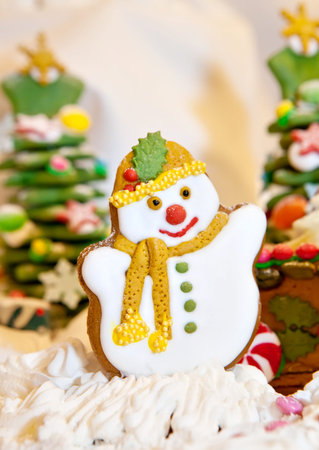 Gingerbread snowman as Christmas fun decorationの写真素材