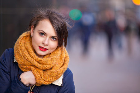 Young pretty girl posing to camera. Cute Caucasian model.Close-up portraitの写真素材