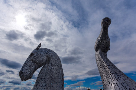 Famous horses heads sculptures The Kelpies at the Helix Park in Falkirk, Scotlandのeditorial素材