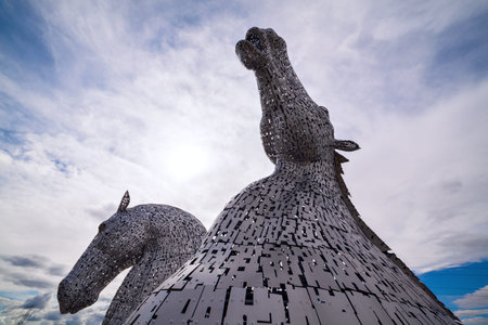 Famous horses heads sculptures The Kelpies at the Helix Park in Falkirk, Scotlandのeditorial素材