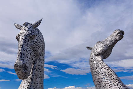 Famous horses heads sculptures The Kelpies at the Helix Park in Falkirk, Scotlandのeditorial素材